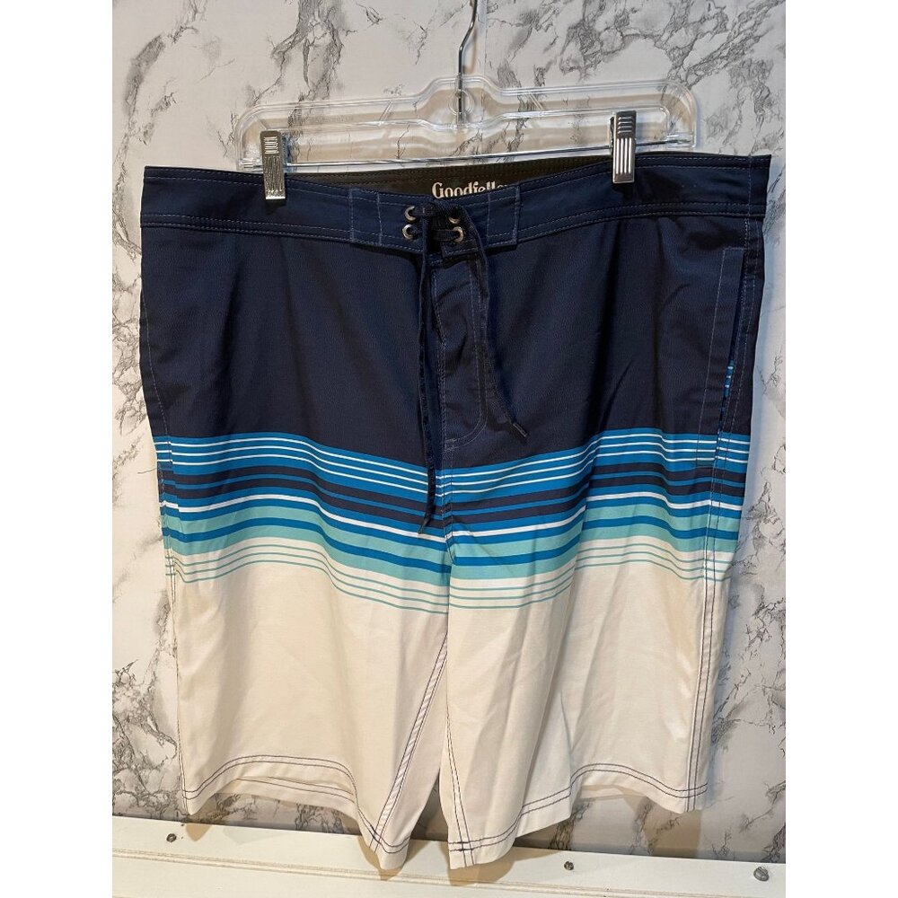 Goodfellow & Co Men's Swim Trunks Size 38 Navy Blue Striped Polyester Spandex